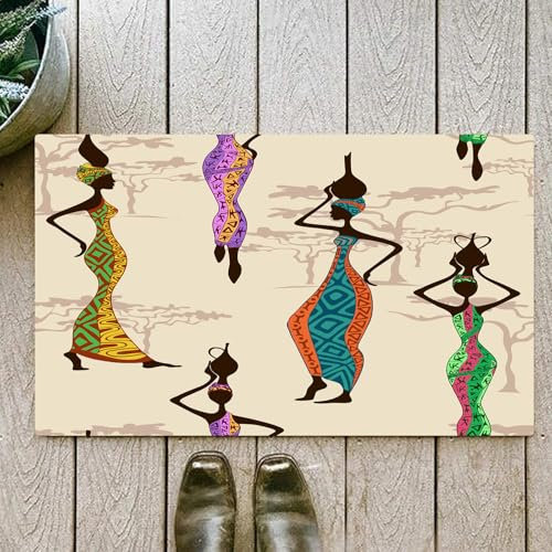 OHJEAJDS Tapis 60x100cm,Super Absorbant Sèche Rapide,Tapis de Bain pour Portes de Salle de Bain,Salon,Décor Afro, Dames stylisées Vintage en Robe Traditionnelle Locale avec broc,