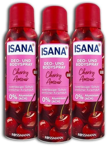 3 er Pack ISANA Deo- & Bodyspray Cherry Amour Deodorant 3 x 150 ml
