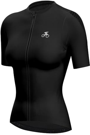 spocyclife Radtrikot Damen Kurzarm, Fahrradtrikot Atmungsaktiv Rennrad Trikot Schnell Trocknen Fahrrad Shirt mit 3 Taschen für Frauen Outdoor Sport, Schwarz, M