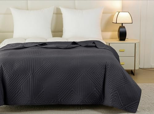 FEBE Tagesdecke Bettüberwurf 220x200 cm Ashgrau Überwurfdecke Sofadecke Sofaüberwurf Flauschig Mikrofaser Zimmer Deko Throw Blanket