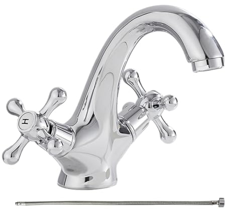 Grifo De Cocina | Grifo Antiguo De Latón Para Lavabo Del Baño,Mezclador De Dos Mandos Con Manguera De 60cm Para Lavabo, Tocador Y Lavandería