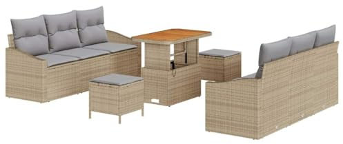 vidaXL 9-teiliges Gartensofa-Set mit Kissen in Beige aus Poly Rattan – Gartenmöbel für Terrasse, Lounge und modulare Sitzanordnung