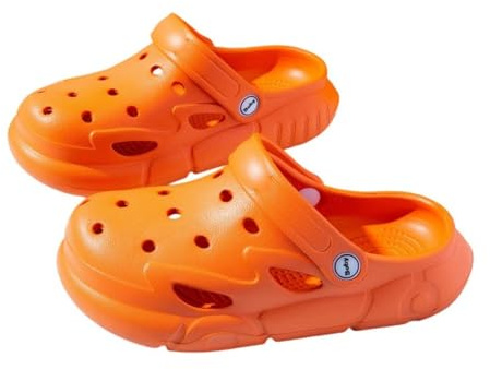 ELIOGN Zapatos de jardín para niños con correa para el talón, zuecos de Eva para niños y niñas, ligeros, antideslizantes, impermeables, para jardín, piscina, playa (bebé/niño pequeño), naranja, 28/29