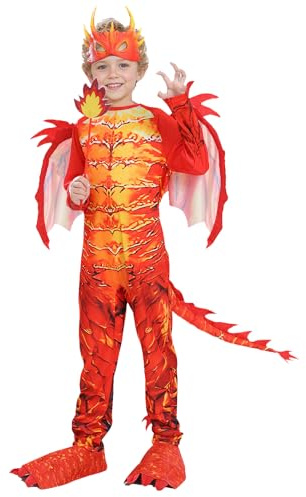 AUNGKWANG Deguisement Dragon Enfant, 110/120/130 Enfant Garçon Costume de Dragon, Costume Ptérosaure, Combinaison Animaux pour Enfants de 4-8 Ans Garçons Filles Carnaval Cosplay