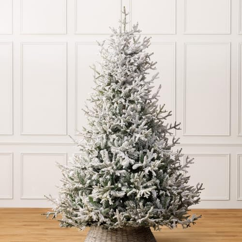 Christow Flocked Verbier Fir Christmas Tree, 7ft | 1218 Snow-Flocked PE & PVC Tips, Natural-Look Artificial Tree, Hinged Branches, 140cm Diameter, Green Stand Included