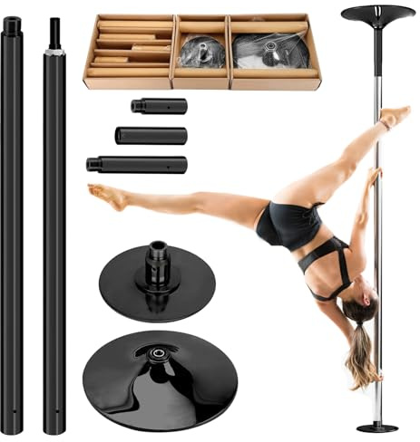 Barre de Pole Dance Professionnelle réglable en Hauteur de 223 à 280 cm, Charge Statique et rotative de 200 kg, Facile à Assembler, pour la Pole Dance, la Gymnastique et Le Fitness en intérieur.