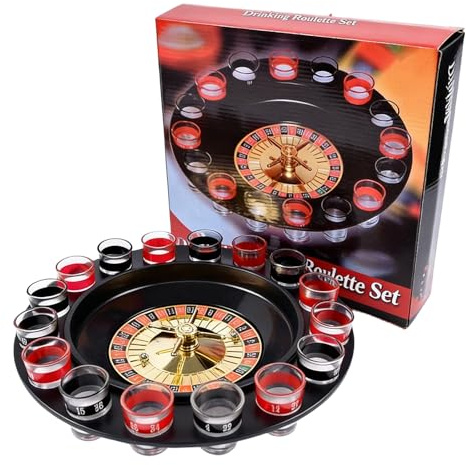 SXQCKJ Trinkroulette Casino-Brettspiel, Partyspiele für Erwachsene, Shot-Roulette-Drehspiel-Set - (inkl. 2 Kugeln und 16 Gläser)