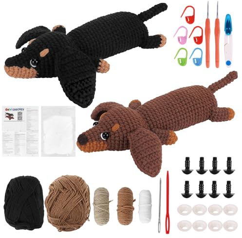 OurLeeme Häkeln für Anfänger,Dackel-Starter-Strickset für Erwachsene Kinder | Tiere Häkelnadelset, Häkeltiere Set Häkelset Kinder Häkelnadeln und Schritt-für-Schritt-Video