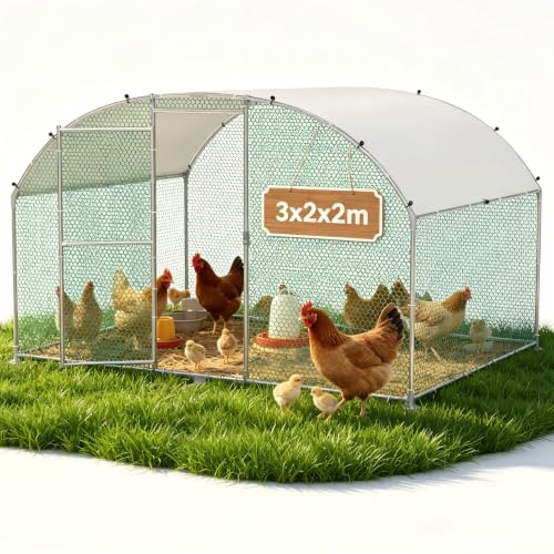 Suusolny Freilaufgehege Bogen Dach 3x2x2m,Hühnerstall aus Verzinkter Stahl Mit PE Dachabdeckung,Verdickte PVC Verbinder &Riegel für Haustierkäfig Hühnerkäfig Kleintiere Pflanzen
