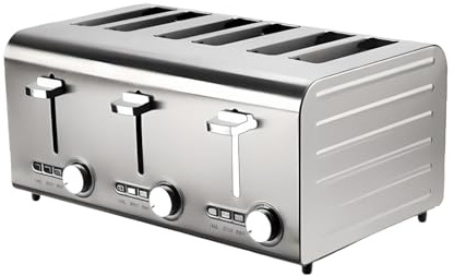 Extra Wide Slot Toaster, Stainless Steel, Dual Controls, Reheat, Defrost, Bagel Mode, Auto Shut-Off, High-Lift Lever, Removable Crumb Tray