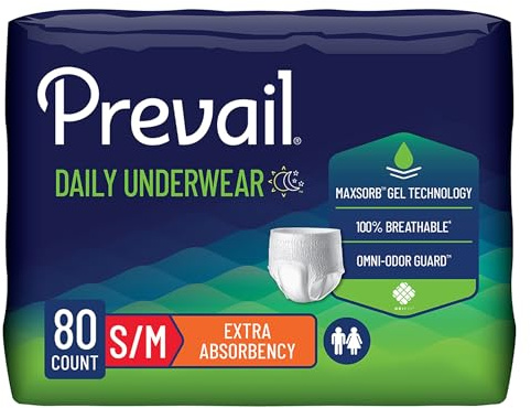 Prevail Daily Protective Underwear - Unisex Adult Incontinence Underwear - Disposable Adult Diaper for Men & Women - Maximum Absorbency - Medium - 80 Count (4 packs of 20)