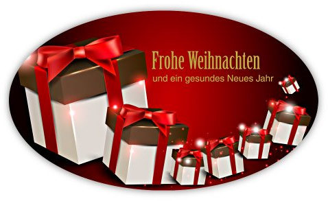 Weihnachtsaufkleber Weihnachtssticker Frohe Weihnachten und ein gesundes Neues Jahr oval 60 x 35 mm, 100 Stück auf Rolle, Haftpapier glänzend