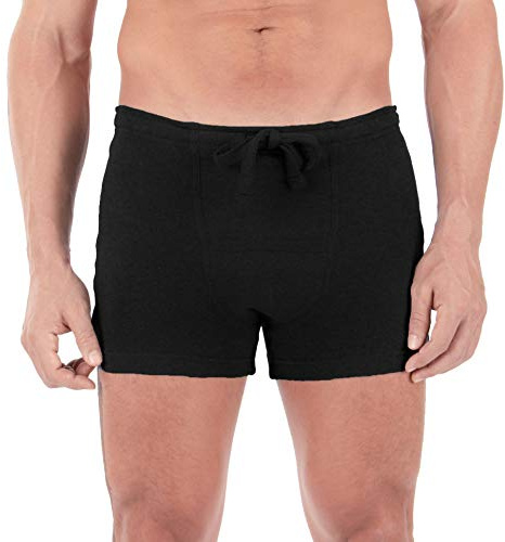 Cottonique Men's Rib Drawstring Boxer Brief with Fly (XX-Large, Black)