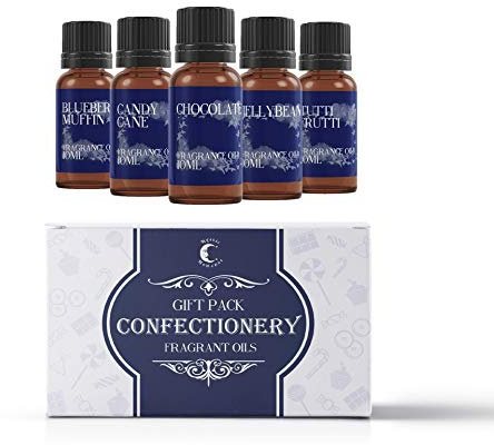 Mystic Moments | Confectionery Fragrance Oil Gift Starter Pack 5x10ml | Blueberry Muffin, Candy Cane, Chocolate, Jellybean & Tutti Frutti | Perfect as a Gift