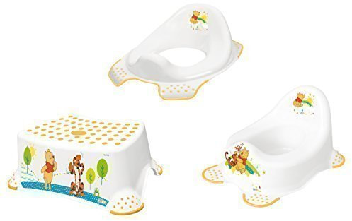 Lot de 3 Winnie Pooh Blanc Pots + Toilette+Tabouret Neuf