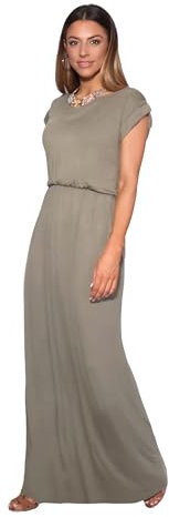 KRISP Women Short Sleeve Summer Jersey Maxi Dress (Khaki, 20), 3269-KHA-20