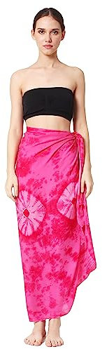 Ciffre Sarong Strandtuch Tuch Schal Lunghi Pareo Dhoti Wickelrock Blume Batik Pink + Schnalle