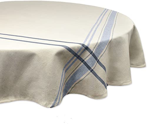 DII Französische Streifen Esstisch-Kollektion – Tischdecke im Landhausstil, rund, 178 cm, Taupe/Blau