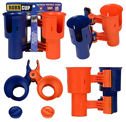 Robo Cup Porte-gobelets pour Boissons Canne à pêche Plage Bateau Perche Chaise voiturette Baguettes marchette en Fauteuil Roulant Micro Orange et Bleu Marine