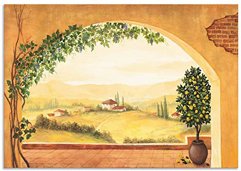ARTland Wanddeko Wandbild Alu Verbundplatte für Innen & Outdoor Bild 70x50 cm Fensterblick Fenster Toskana Landschaft Italien Aussicht Mediterran T4MP