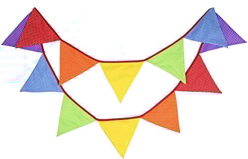 300cm (9.8-10 ft) Colorful Fabric Bunting, Double Sided Pennant Flag Banners, Triangle Chic Garlands Decoration for Birthday Parties Ceremonies Kitchen Bedrooms (Multicolor)