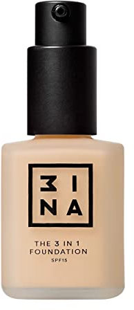3INA MAKEUP - Vegan - The 3 in 1 Foundation 202 - Leichter Sand - Grundiert und kaschiert - Foundation mit mittlerer bis hoher Deckkraft - Langlebige Formel - SPF15 - Matte Finish - Cruelty Free