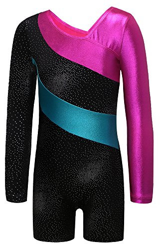 ZNYUNE One-pieceGirls Gymnastic Long Sleeve Leotards Sparkle Dancing Athletic Ballet Unitards for Little Girl Black 110
