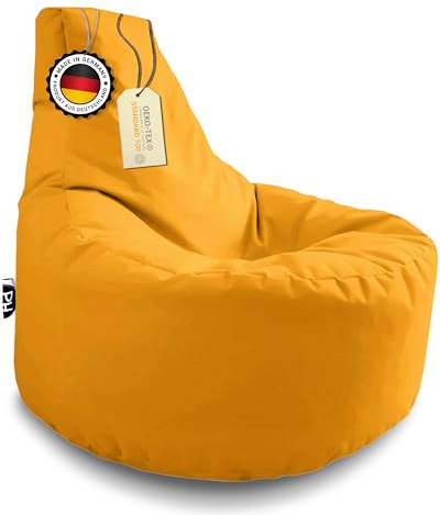 PATCH HOME Gamer Kissen & Lounge Sitzsack – befüllbar mit Reißverschluss, gefüllt mit Styropor, geeignet für In- & Outdoor. Perfekt als Gaming Sessel Sitzkissen (Gelb - Ø 80cm x Höhe 90cm)