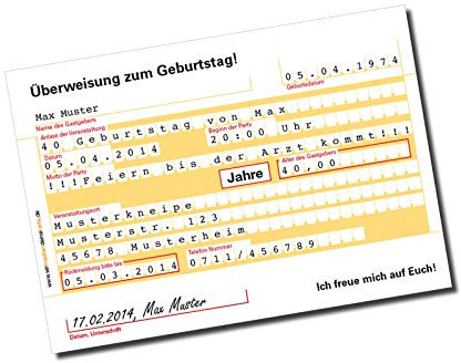 Einladung Einladungskarte Geburtstag Überweisung individuell