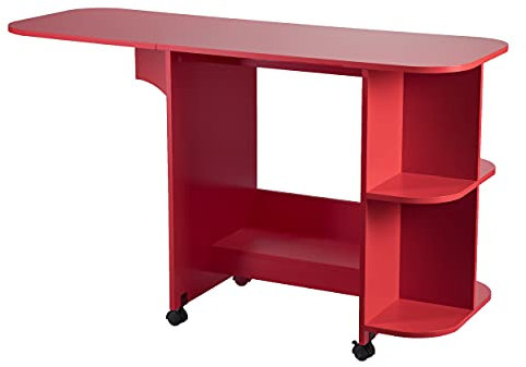 Southern Enterprises mesa de costura extensible con ruedas, color rojo