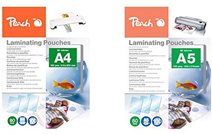 Peach PP580-02 Laminierfolien, DIN A4, 80 mikron, 100 Stück & PP580-03 Laminierfolien A5, 80 mic, 100 Stück