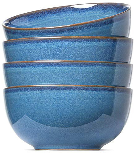 LE TAUCI Lot de 4 bols à céréales en céramique de 15,2 cm, pour soupe, dessert, fruits, salade, nouilles, ramen, 650 ml, bleu Ceylan