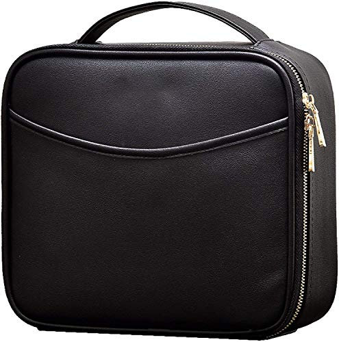 Kosmetiktasche Make up Tasche Große Kapazität Schminktasche Reise Tragbare Make-up Schminken Organizer Kosmetik Tasche Professional Kulturbeutel mit verstellbaren Trennwänden PU-Leder Schwarz
