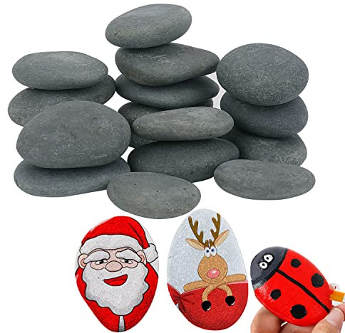 Hisredsun - Pietre decorative da 1 kg (6pcs), per pittura su roccia, ciottoli grandi e lisci per la pittura, ciottoli piatti di fiume per fioriera, giardino e acquario (pittura grigia roccia-1 kg)