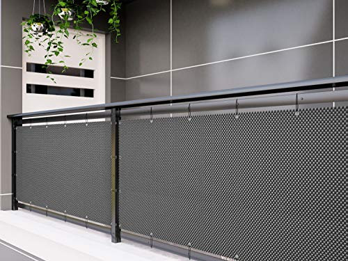 Dynamic24 Polyrattan Sichtschutzmatte in Rattan-Optik PVC Sichtschutz Matte Sichtschutzzaun Balkongeländer Sichtschutzwand Balkonsichtschutz Balkon Zaun Windschutz OHNE Ösen (grau meliert, 300x100cm)