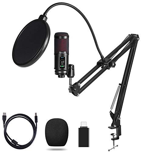 Microphone de USB à Condensateur pour PC, OTHA Micro Cardioïde Kit avec Réglable Suspension Perche Ciseaux Bras pour Enregistrement, Podcasts, Voix Off, Streaming, Twitch, YouTube