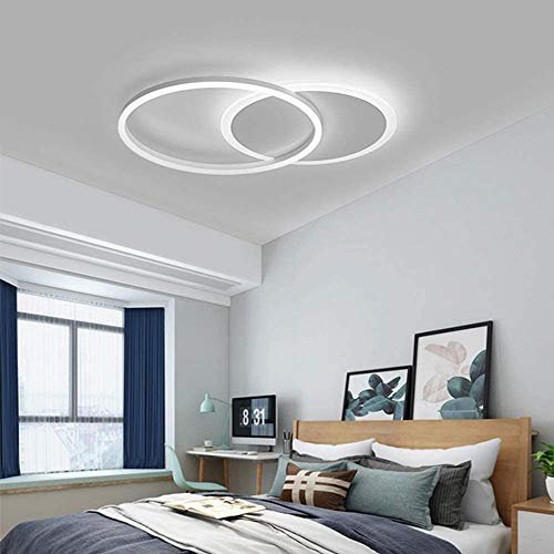 A.1.Coo LED Deckenleuchte Wohnzimmerlampe Ring Design Metall Deckenlampe Mit Fernbedienung Dimmbar Acryl Deckenbeleuchtung Kinderzimmer Lampe Esszimmer Schlafzimmerlampe Bad Flur,Weiß,2 Ringe