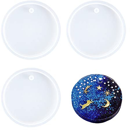 Nifocc Molde Redondo de Silicona para Llavero de Gran tamaño con Forma de círculo Resina epoxi moldes de fundición con Agujero para Hacer Manualidades Colgar en la Pared decoración del hogar 3 Piezas