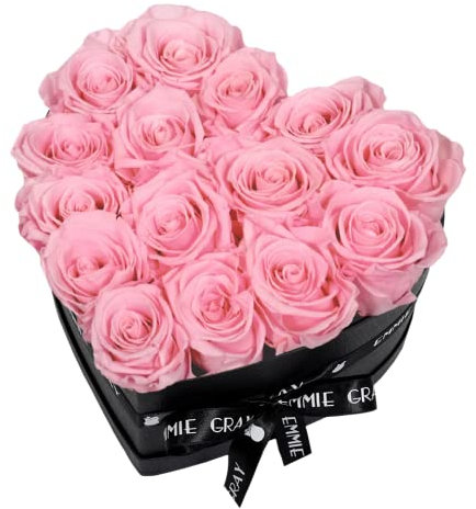 EG EMMIE GRAY Classic Infinity Rosenbox | Herz | Schwarz - Infinity Rosen, bis zu 3 Jahre haltbar, Flowerbox mit konservierten Rosen, Blumenbox (Bridal Pink, M)