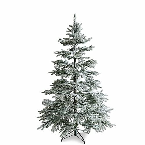 Loberon Weihnachtsbaum Lokossa, individuell biegbare Zweige, Stabiler Eisenständer, Festliche Deko-Tanne, Kunstnadel-Baum, Weihnachtsdeko, Weihnachten, Polyethylen, Eisen, grün/weiß