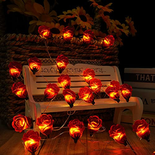 40LED Rose Flowers Fairy String Light, Valentine's Day Romantic Flower Lights, 13FT Battery Powered Starry Lights with Timer for Wedding Indoor Anniversary Home Hanging Party Decoration (Red, 13FT)