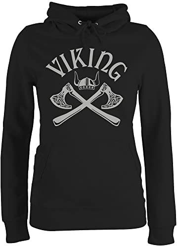 Shirtracer Pullover Damen Hoodie Frauen - & Walhalla - Wikinger Viking Nordmänner Odin Walhall Streitaxt - XXL - Schwarz - Vikings wikingeraxt pullis vikinger axt Hoodies Wikinger&Walhalla Aufdruck