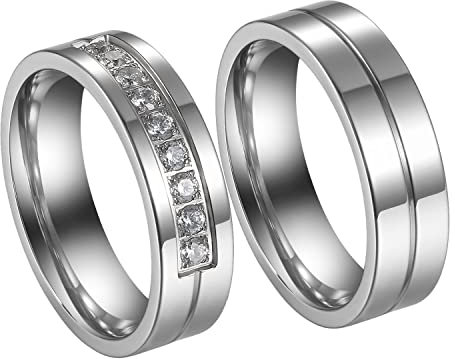 Flongo Paar Ringe Ehering Band Ring Partnerring Valentine Valentinstag Hochzeit Engagement Verlobungsringe für Frauen Männer Herren Damen Silber