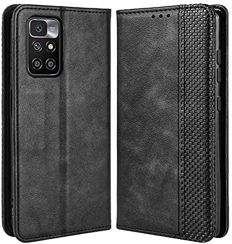 MOJIA Coque pour Xiaomi Redmi 10 / Redmi 10 2022, Étui en Cuir, PU Housse Pochette Antichoc et Anti-Rayures Fonction Stand Rabat de Portefeuille Etui Coque. Noir