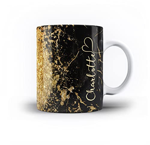 iCaseDesigner Personalised Agate Watercolour Marble Name with Heart 11oz Ceramic Mug - 21. Black Marble Vertical Name