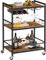 Barwagen, Servierwagen für Zuhause, Mikrowellenwagen, Getränkewagen, mobiles Küchenregal mit Weinregal und Glashalter, Küche, rustikales Braun und Schwarz BC01BB030