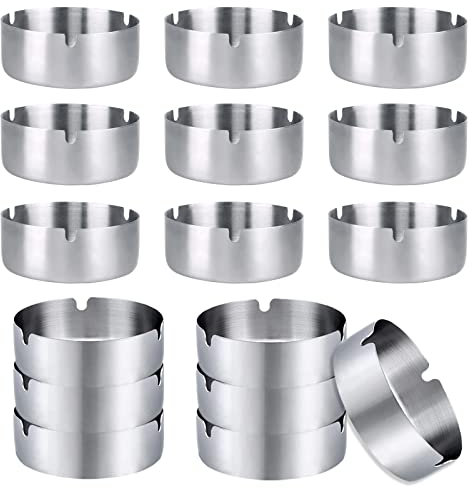 sinzau Edelstahl Aschenbecher für Draussen und Innen - 16 Stück 8cm Rund Tischplatte Aschenbecher - Silber Moderne Tragbare Ascher für Zuhause Büro Restaurant