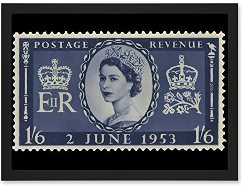 Artery8 Queen Elizabeth II of England Scotland United Kingdom Coronation Reproduction Stamp 1953 Artwork Framed Wall Art Print A4