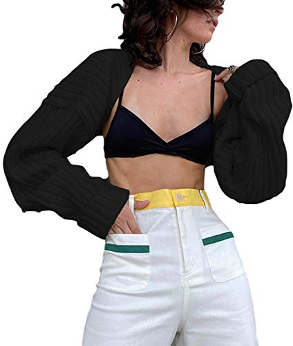 Betrodi Women Sexy Knit Arm Warmers Long Sleeve Open Front Crop Cardigan Top Shrug Ribbed Knit Cropped Sweater Bolero Outwear