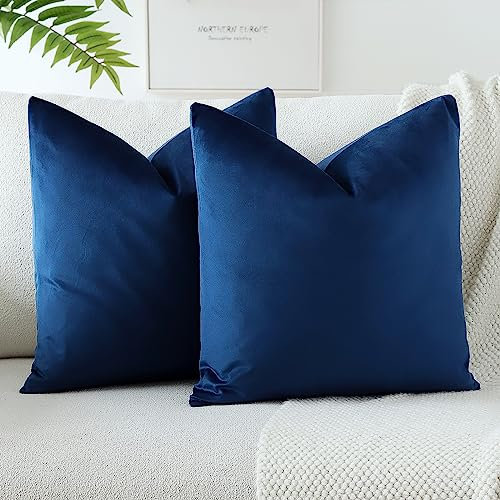 JOTOM Samt Kissenbezug Kissenhülle Sofakissen Dekokissen Kissenbezüge für Sofa Wohnzimmer Schlafzimmer 2er Set 45x45 cm Dunkelblau